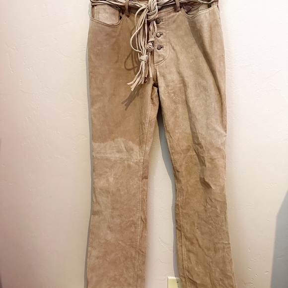 BB Dakota Suede Leather Fringe Pants 3-4 Bootcut - Picture 1 of 6